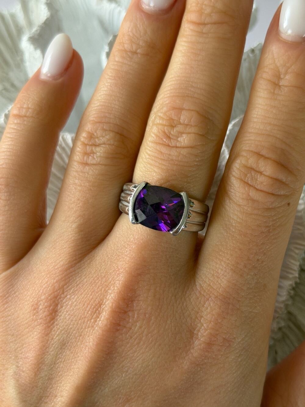 FAS 925 Sterling Silver Amethyst Ring Size 8